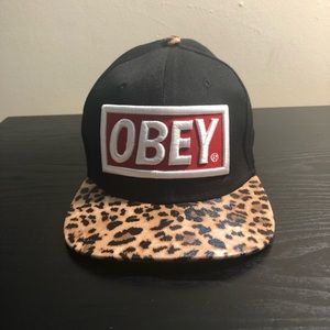 Black/Leopard print Obey cap